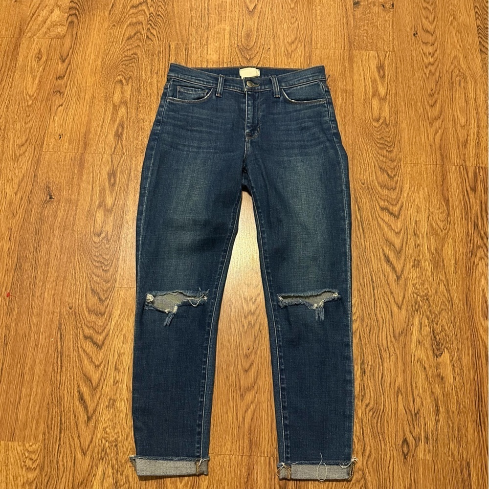 L'AGENCE Classic Blue Denim size 25 distressed soft denim rolled up hem cotton